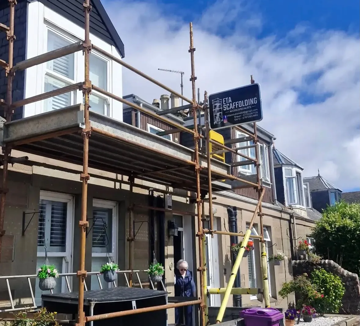 ETA Scaffolding sign on scaffolding at a residential property
