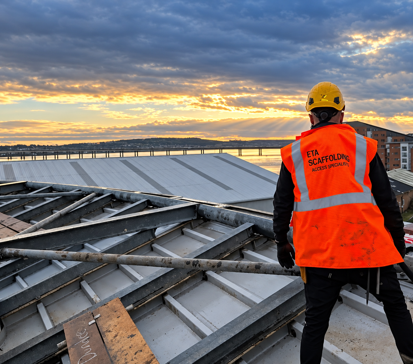 ETA Scaffolding team member overlooking a rooftop and the River Tay